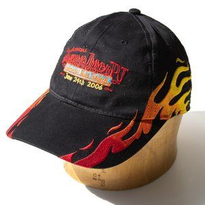 Cotton Adjustable Cap Black Embroidered Red Orange Flames AJM International